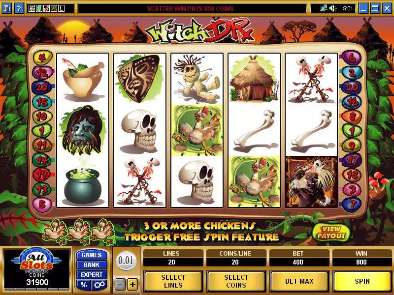 Witch Dr Slots made by Microgaming - Main Screen Reels