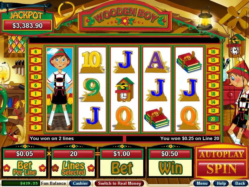 Wooden Boy Slots made by RTG - Main Screen Reels