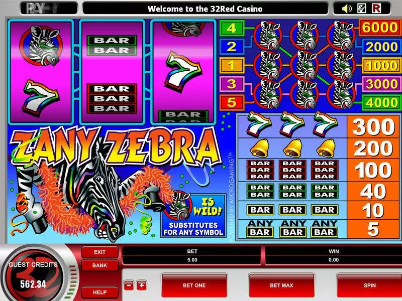 Zany Zebra Slots made by Microgaming - Main Screen Reels