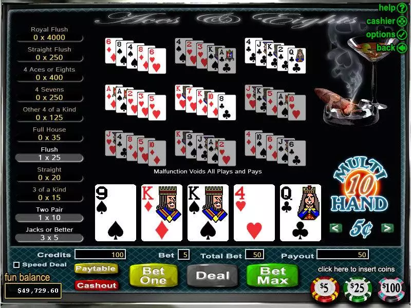 Aces and Eights 10 Hand Poker made by RTG - Introduction Screen