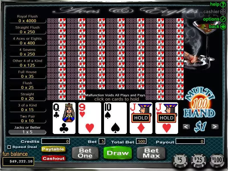 Aces and Eights 100 Hand Poker made by RTG - Introduction Screen