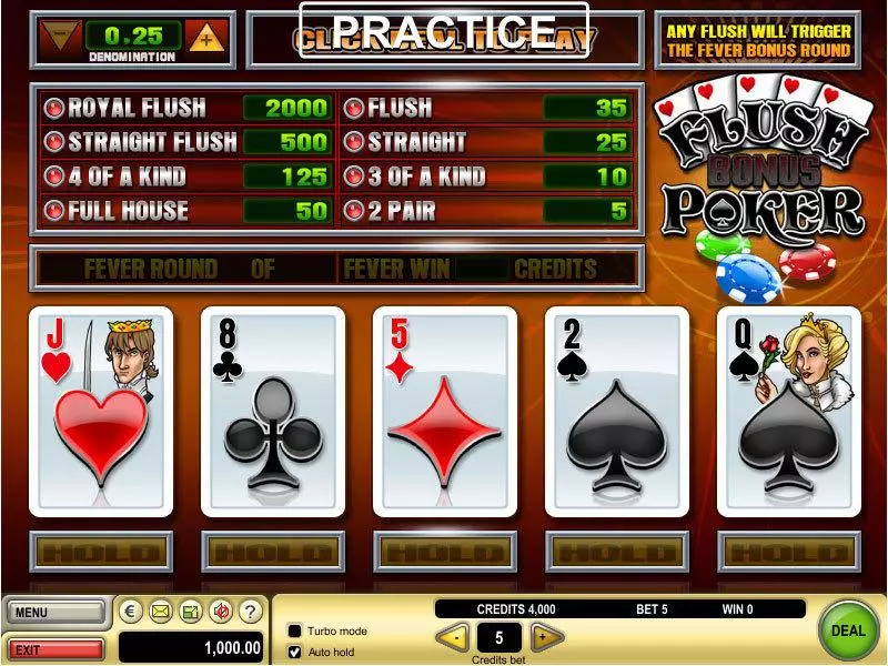Flush Bonus Poker made by GTECH - Introduction Screen