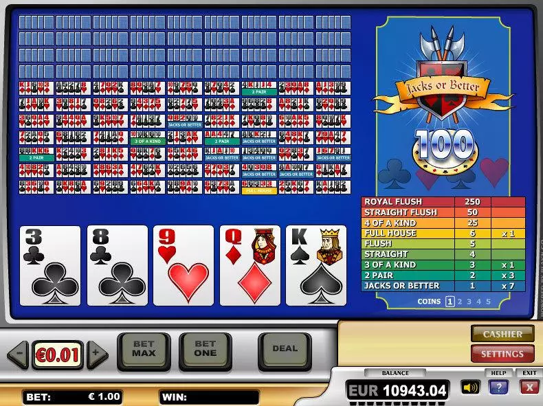 Jacks or Better 100 Hands Poker made by Play'n GO - Introduction Screen