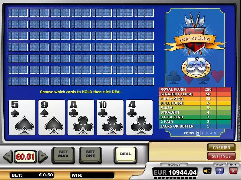 Jacks or Better 50 Hands Poker made by Play'n GO - Introduction Screen