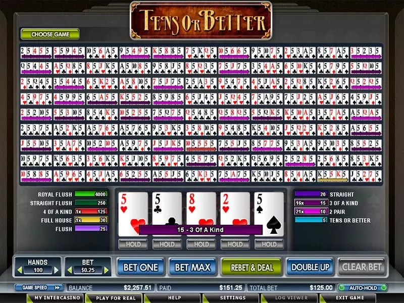 Tens or Better 100 Hand Poker made by Wagerlogic - Introduction Screen