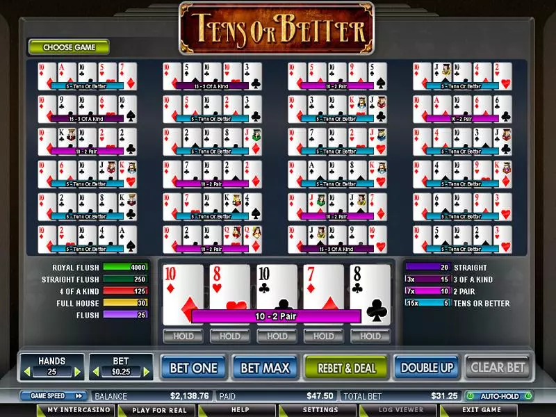 Tens or Better 25 Hand Poker made by Wagerlogic - Introduction Screen