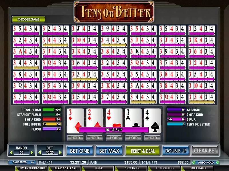 Tens or Better 50 Hand Poker made by Wagerlogic - Introduction Screen