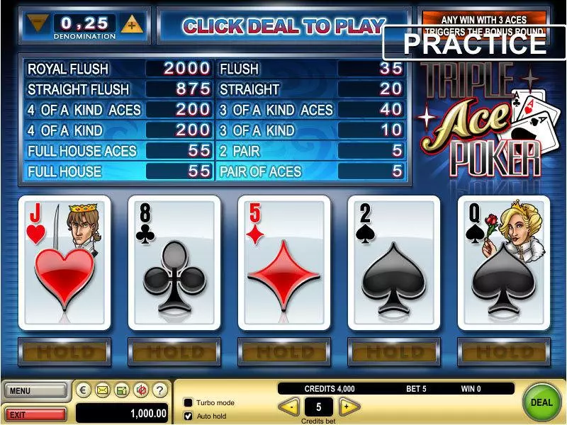Triple Ace Poker made by GTECH - Introduction Screen